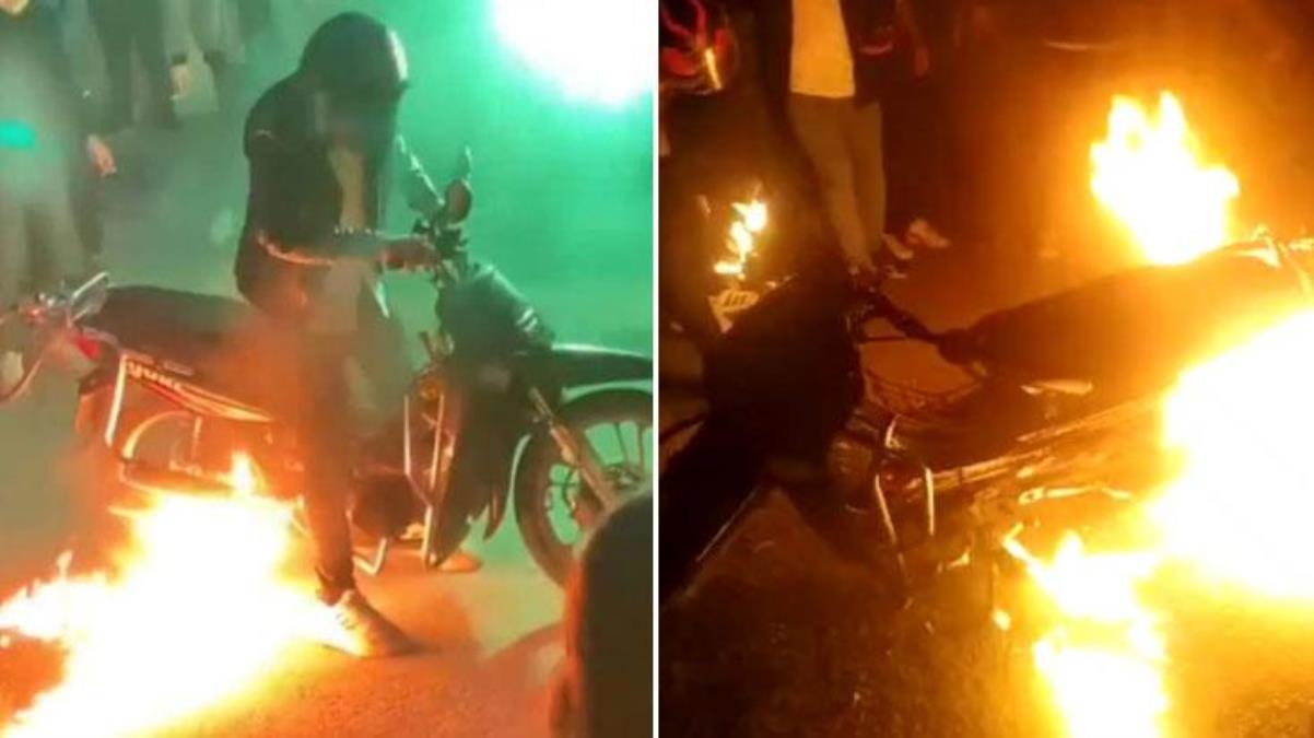 Bağcılar'da tehlikeli gösteri: Motosiklet yanıcı sıvı ile ateşe verildi
