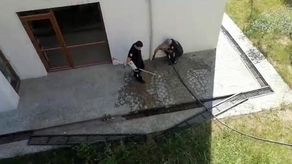 Bahçedeki mazgalın içindeki yılanı gören site sakinleri, itfaiyeden yardım istedi - Haberler
