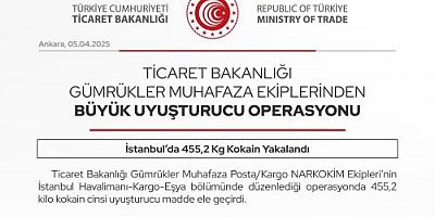 Ticaret Bakanlığı Gümrükler Muhafaza Ekiplerinden Büyük Uyuşturucu Operasyonu (05.04.2025) https://x.com/ticaret/status/1908391680450974042?s=46